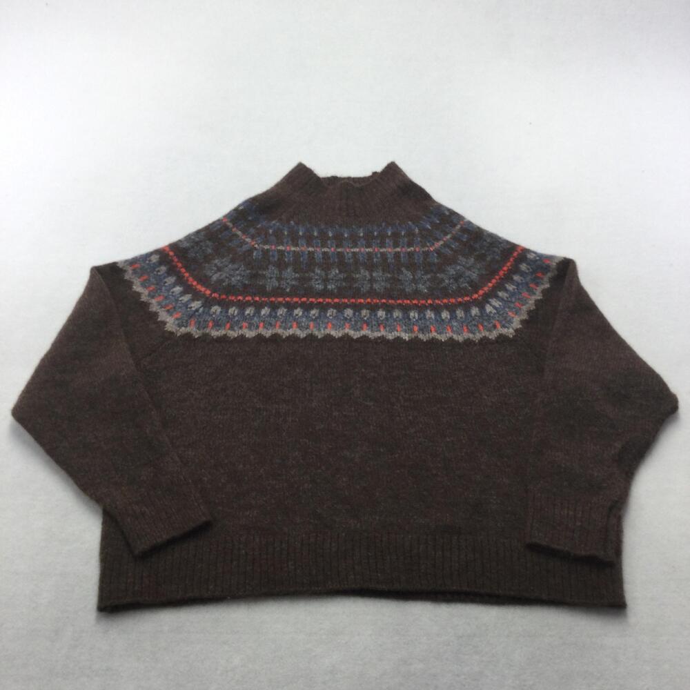 Old Navy Sweater Womens XL Brown Fair Isle Mock Neck Long Sleeve Pullover Knit